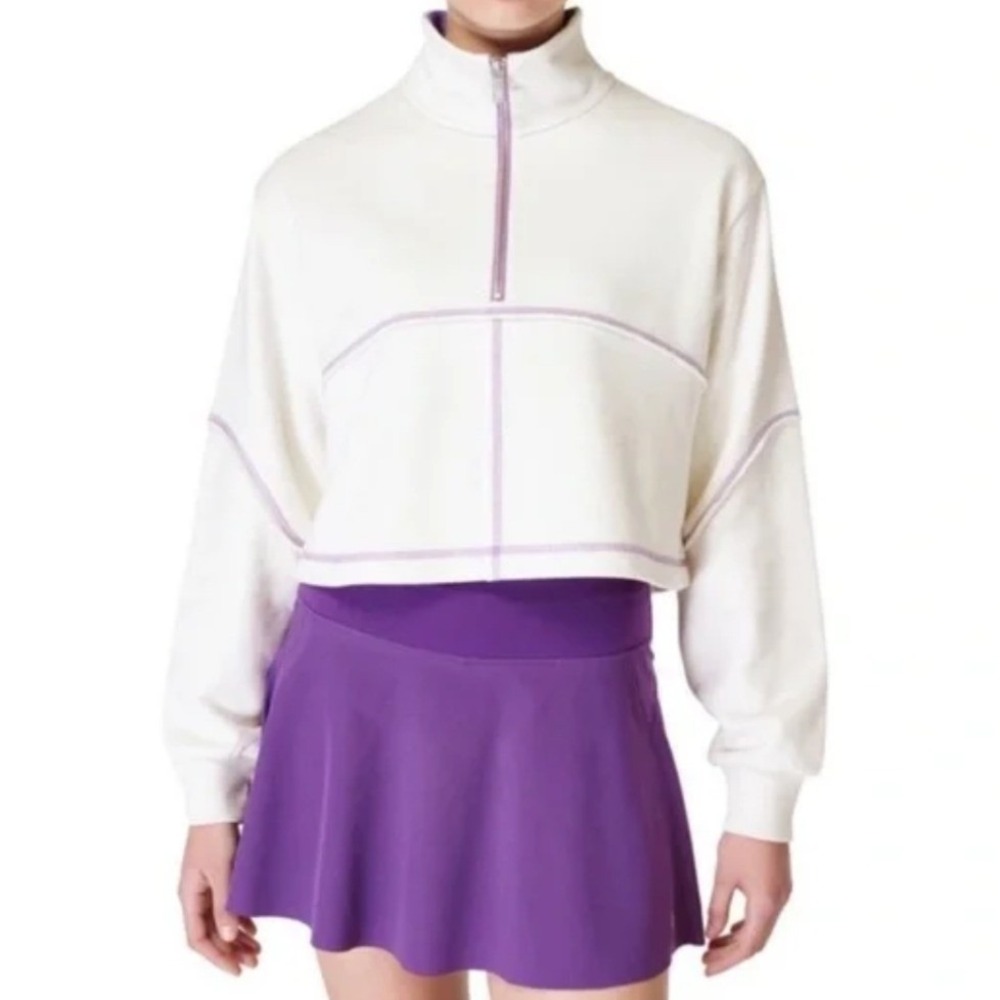 Sweaty Betty Revive Half Zip Cropped Sweatshirt Lily White Athleisure MEDIUM